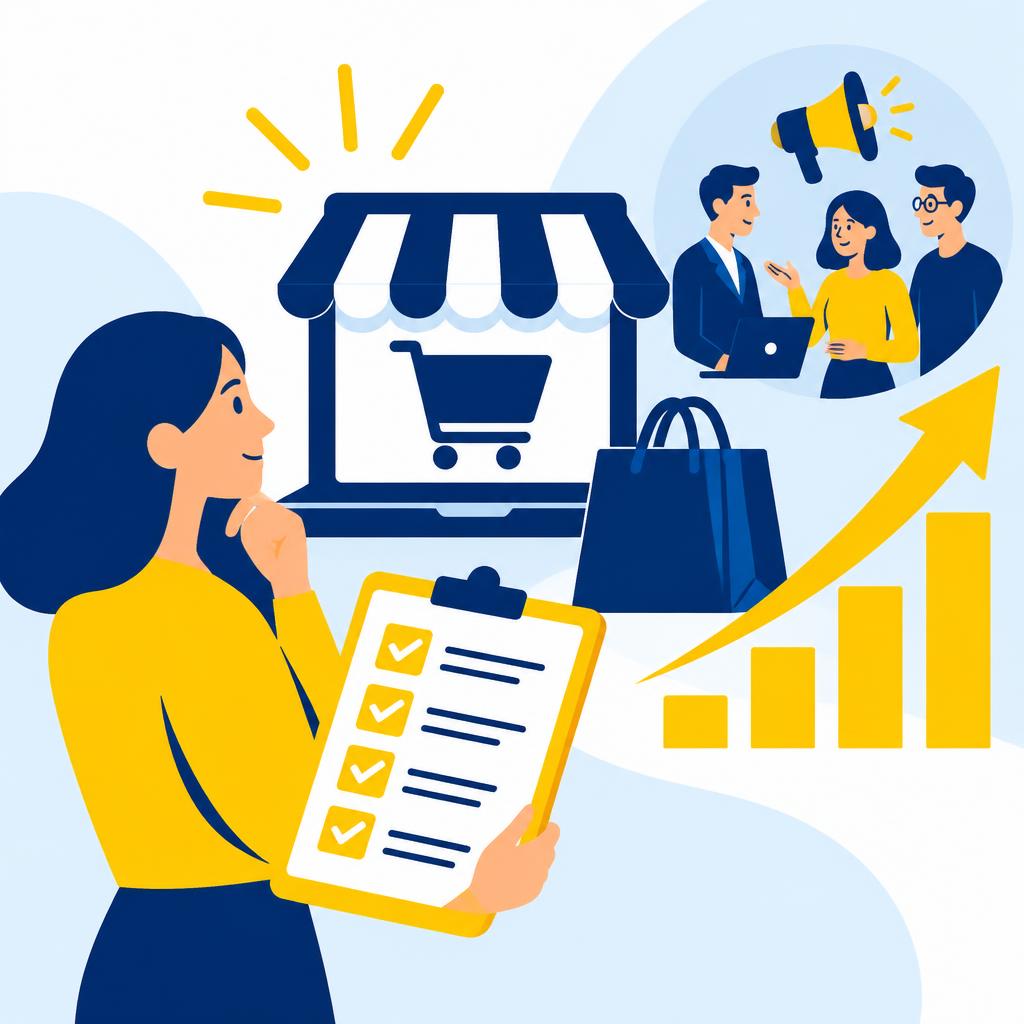 E-ticaret ajansı seçerken 7 soru için editoryal illüstrasyon